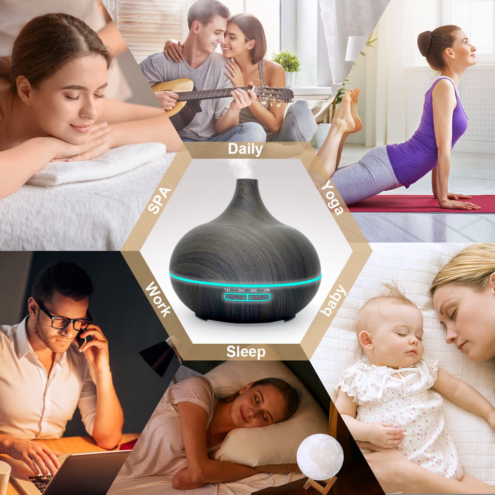 SKY-TOUCH Essential Oil Diffuser, 550ml Oil Diffuser with 4 Timer, Aromatherapy Diffuser Cool Mist Humidifier BPA-Free for Bedroom Home موزع روائح زيوت عطرية من سكاي تاتش، موزع روائح بسعة 550 مل و4 مؤقتات، موزع روائح علاجية ، مرطب للهواء برذاذ بارد خالٍ SKY-TOUCH Essential Oil Diffuser, 550ml Oil Diffuser with 4 Timer, Aromatherapy Diffuser Cool Mist Humidifier BPA-Free for Bedroom Home موزع روائح زيوت عطرية من سكاي تاتش، موزع روائح بسعة 550 مل و4 مؤقتات، موزع روائح علاجية ، مرطب للهواء برذاذ بارد خالٍ